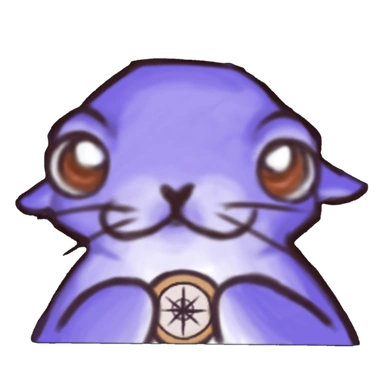 Théia, la mascotte de Nœma : une otarie violette qui porte la boussole Noema sur le poitrail.